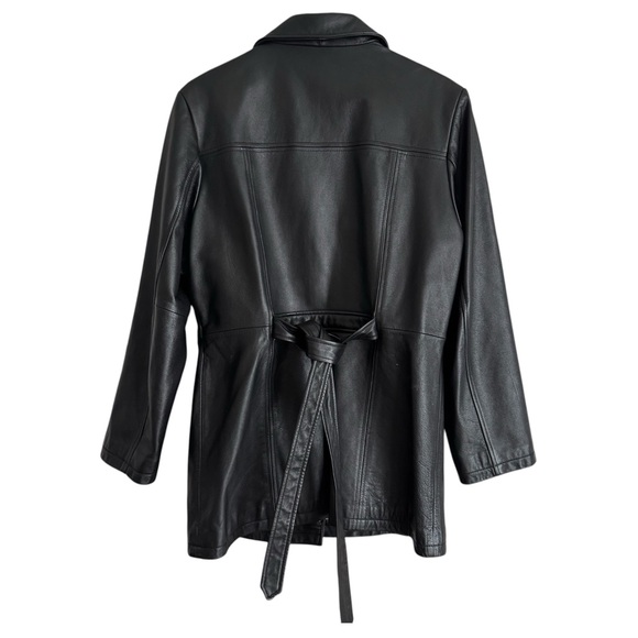 Vintage 90's Modern Essentials Genuine Leather Black Zip Up Belted Blazer Jacket - Picture 2 of 6